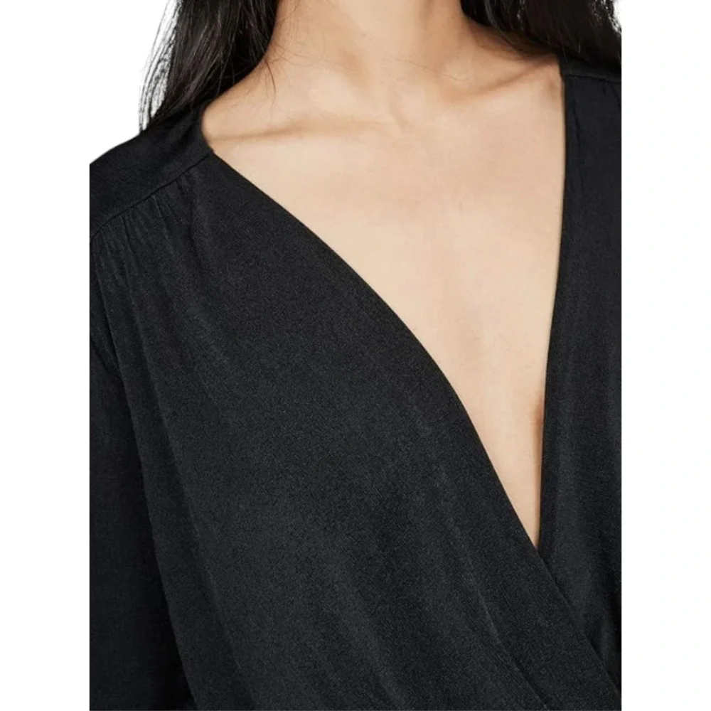 INTIMATELY FREE PEOPLE Black Thick Knit TURNT BODYSUIT TOP Deep V-Neck Thong S